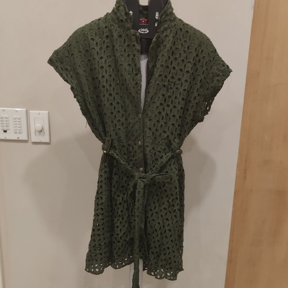Zara Green Resort Wrap Dress with Mandarin Collar